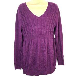 Liz Lange Maternity Purple Cable Knit V-Neck Sweater XL